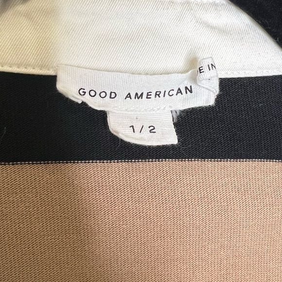 *SOLD* NEW Good American Oversized Rugby Shirt Tan/Black Size 1/2 (Small/Medium) - Picture 5 of 7